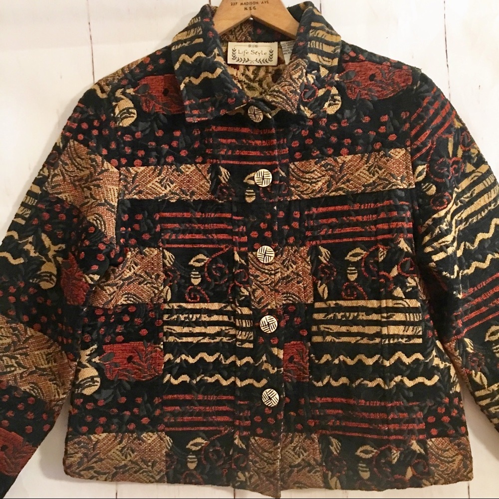 Life Style Tapestry Embroidered Boho Jacket SZ L